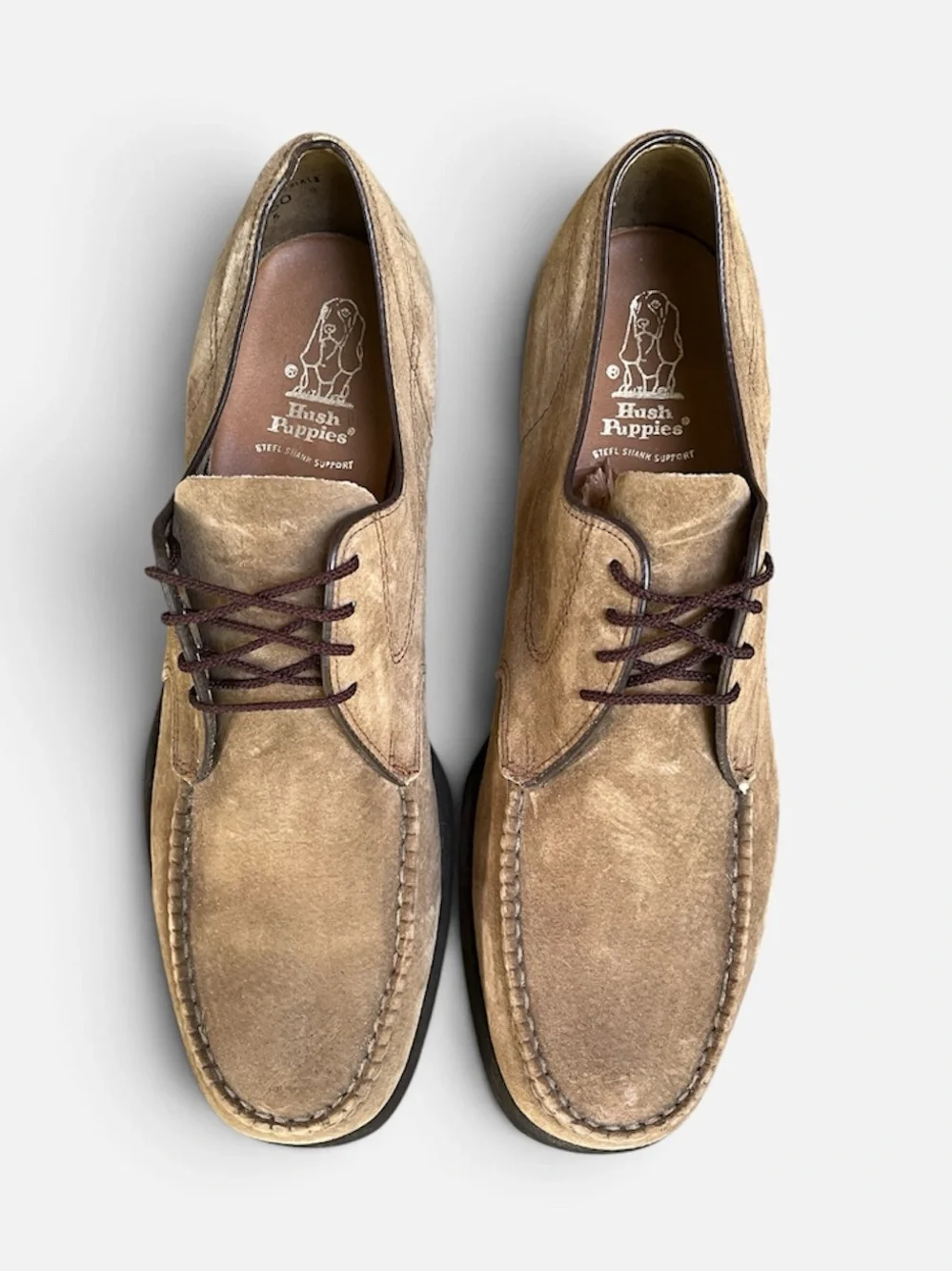 Hush Puppies Vintage Tan Suede Moc Toe Oxfords Derby Shoe Men’s Sz 12M